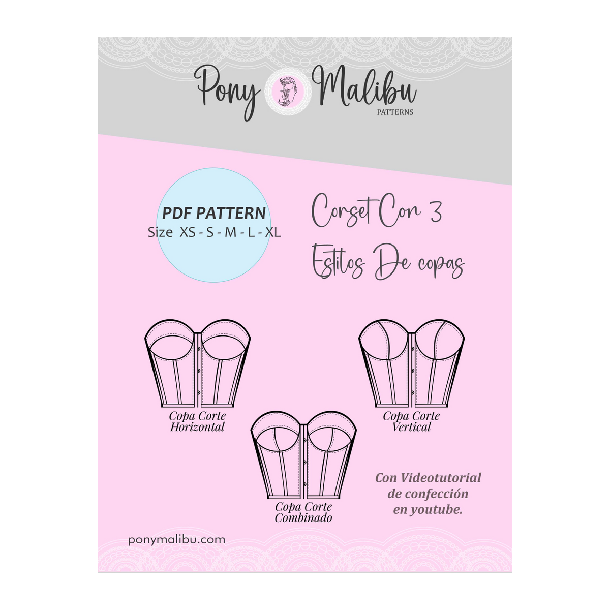 Corset Con 3 Estilos De Copa 5 tallas || Moldes Para realizar 3 Estilos de corsé