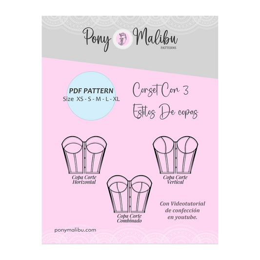 Corset Con 3 Estilos De Copa 5 tallas || Moldes Para realizar 3 Estilos de corsé