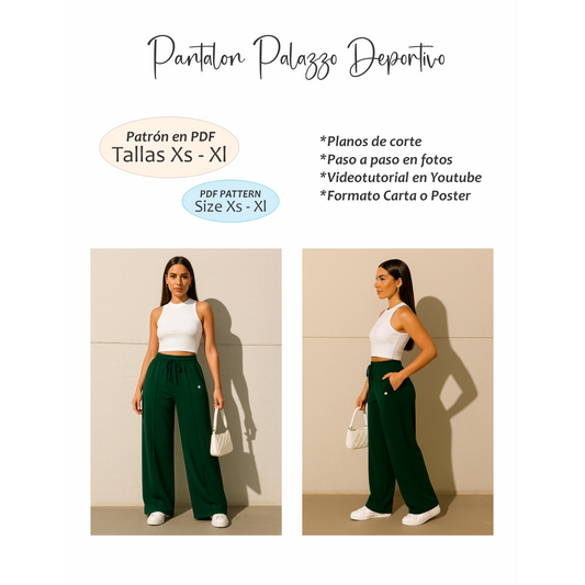 Patrón de Costura:  Pantalón Sudadera Palazzo (PDF) | Molde de Pantalón
